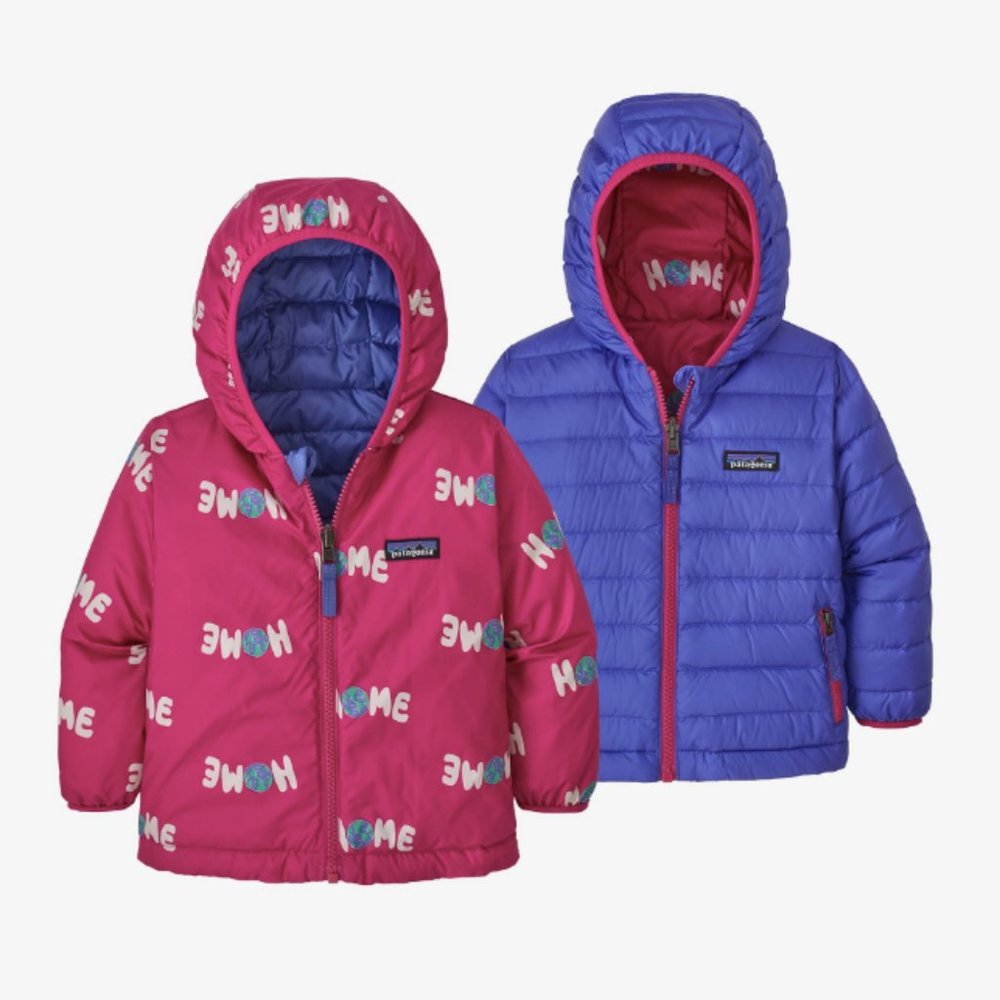 Patagonia Baby Girl Reversible Down Sweater Hoody Home Planet Pink Purple